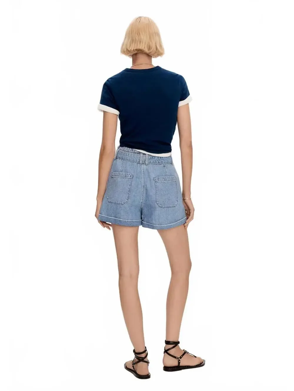 Mango Denim Shorts with Belt NWT Delia Medium Blue Size XS